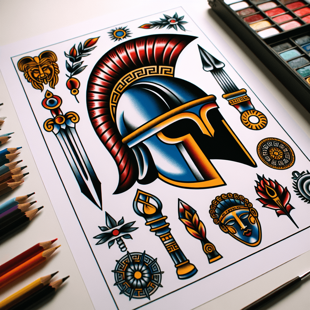 Traditional "Greek helmet" Tattoo Design